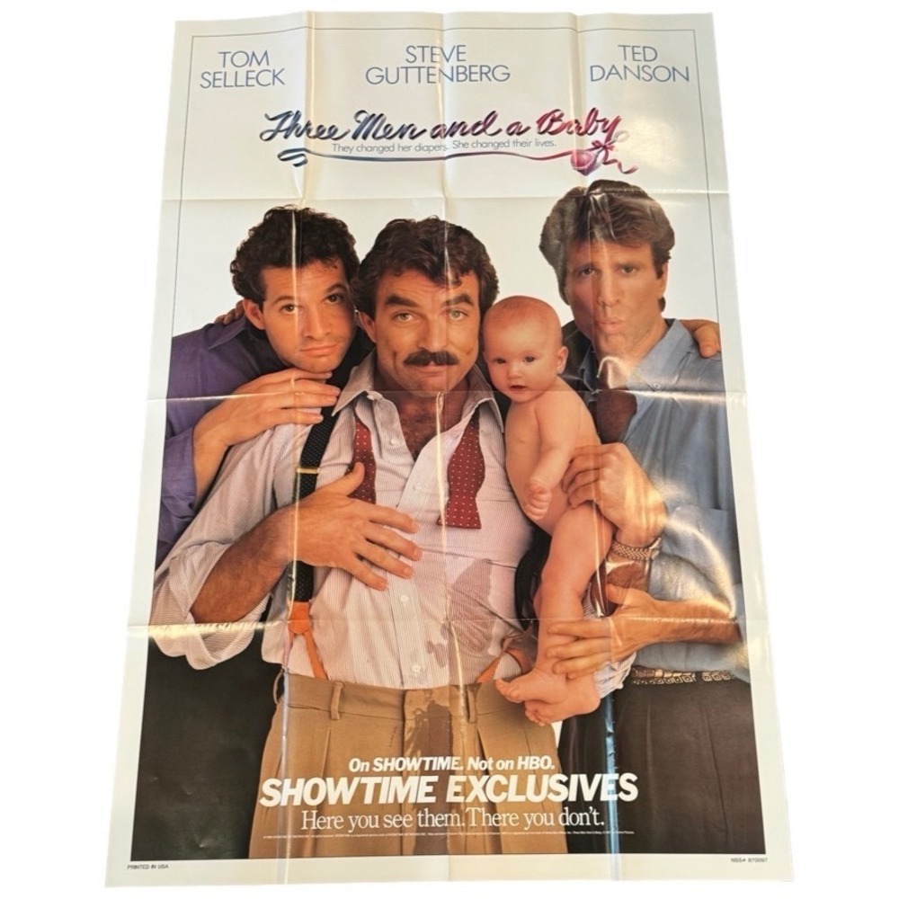 Vintage 1987 Three Men and a Baby Movie Poster Showtime Exclusive 27x41 Original
